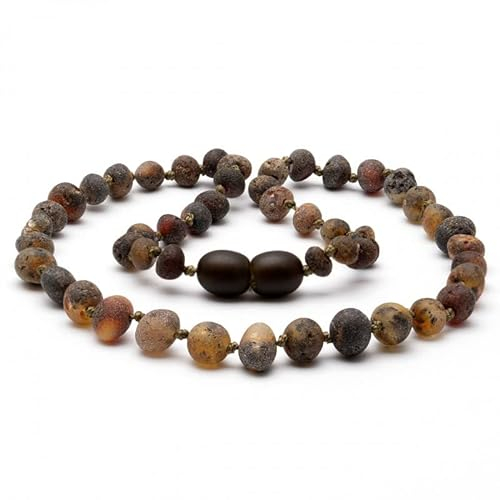 Unpolierte grüne baltische Bernsteinkette | Halskette aus rohem grünem Bernstein | drei Größen 32, 38, 45 cm | 5 mm Bernsteinperlen | Halskette aus natürlichen grünen Bernsteinperlen (45 cm)