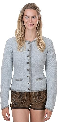 Damen Trachten Strickjacke blau/grau – Elegante & taillierte Dirndl-Jacke/Trachtenjacke aus Wolle Jana