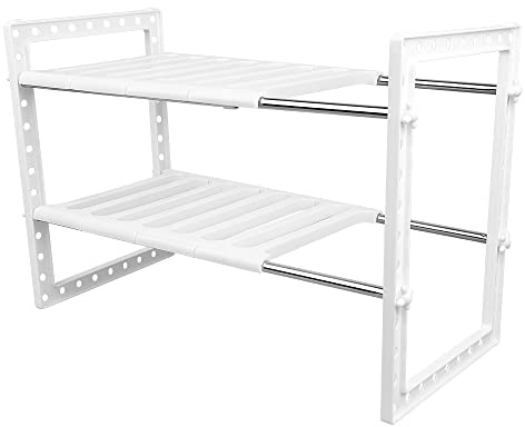 Estante de almacenamiento bajo fregadero - acero inoxidable y plástico PP Rack extensible organizador bajo fregadero estante extensible de almacenamiento, 2 niveles