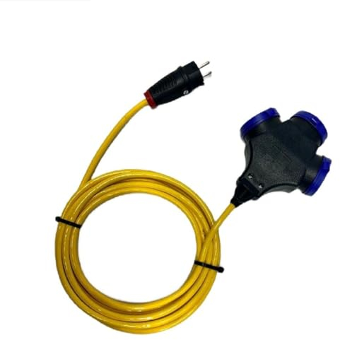 NAKA Verlängerungskabel 30m Profi-Steckdose Stromkabel Gummi-Kabel Für Aussenbereich Schuko-Verlängerung Für Außen Garten Outdoor Aussenkabel Aussen-Verteiler 3x1,5 PUR H07BQ-F 3-Fach Gelb