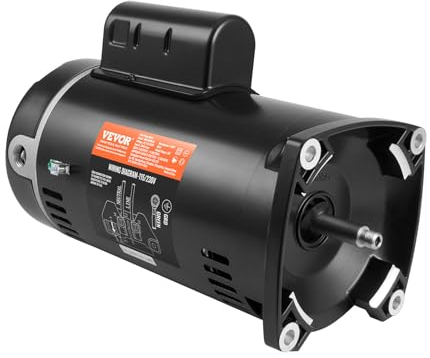 VEVOR Motor de Bomba de Piscina 1 HP 56Y Corriente 9,0 A (115 V) / 4,5 A (230 V) 3450 RPM Factor de Trabajo 1,25 Condensador 90 μF/250 V Reemplazo de Brida Cuadrada Giratoria del Motor CCW