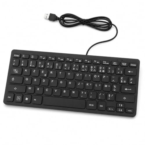 Elprico Clavier Filaire USB, Clavier de Bureau à 78 Touches, Clavier Ultra Fin pour ou Linux, pour Les Utilisateurs Bilingues Anglais (Mise en Page AZERTY français)