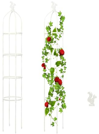 Derefine Garten-Obelisk-Spalier für Kletterpflanzen Im Freien, Garten-Außen-Innen-Topfpflanzenstütze, Garten-Turm-Spalier für Topfpflanzen, Blumen, Gemüse, Weinreben Im Innenbereich(weiß 120cm)