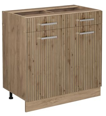 Vicco Küchenunterschrank R-Line, Artisan-Eiche, 80 cm | 2 Schubladen · Ohne Arbeitsplatte · Höhenverstellbare Füße · 2 Türen · ✓ Leichter Zugriff