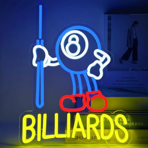 YUEYYNS Billard Neonschild Led Billard Neon Sign Wand Led Neon Sign USB Buntes Neonlicht für Billardzimmer Jungen Spielzimmer Wohnzimmer Wanddekoration Geschenke