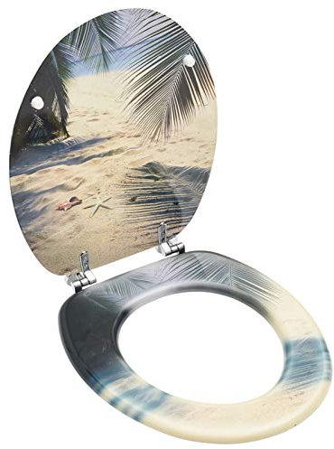 ZEYUAN Toilettensitz mit Deckel MDF Strand-Design, Klodeckel, Toilettendeckel, Wc Sitz, Klobrille, Wc Deckel, Toilettenbrille,