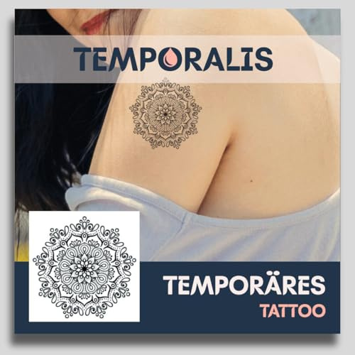 Fake Tattoo Mandala – Temporalis® | Temporäre Tattoos für Erwachsene – EU-zertifizierte Kosmetik, vegan & wasserfest – Hält 1 bis 2 Wochen [ Florales Mandala ]