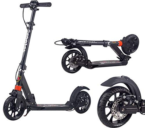 Ultra Wide Big Wheels Tretroller für Erwachsene mit Scheibenhandbremse – faltbar und höhenverstellbar | Schwarzer Pendler-Scooter für Teenager, Unisex-Fahrer – 150 kg Kapazität