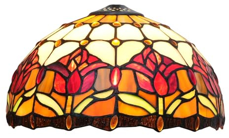 FUIBEJAE 12inch Tiffany Style Lampshade,Tulip Stained Glass Lamp Shade Replacement for Table Lamps Pendant Lamps Floor Lights Floor Lamp Chandelier