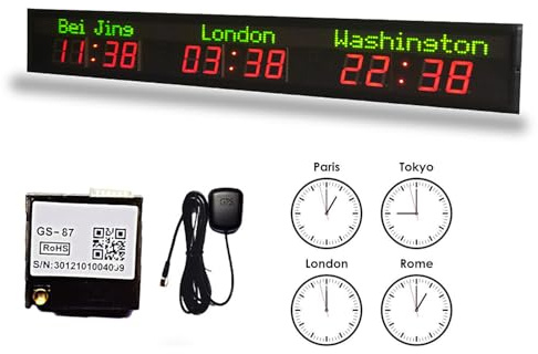 Grande Orologio Mondiale Digitale a LED, Orologio da Parete con Fuso orario 3/45/6, correzione Automatica dell'ora Tramite GPS, collega Il Tuo Telefono o Computer all'hotspot dell'orologio,3cities