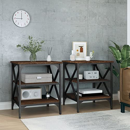 Xichuzi Beistelltische 2 STK Kleiner Tisch, Sofatisch, Side Table, Laptop Tisch, Pflanzenhocker, Druckertisch, Telefontisch, Sofa Table, Tabletttisch, Braun Eichen-Optik 40x42x50 cm