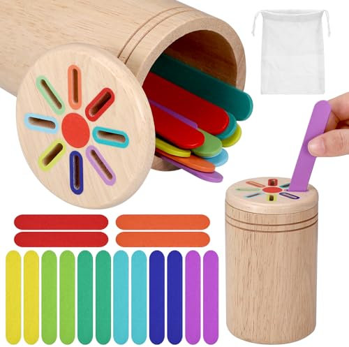 Colour Sorting Toys for Toddlers, Wooden Montessori Toys for 1-3 year olds, Sensory Play Fine Motor Skills Toys, Funny Vivid Color Wooden Toys, Educational Toys for Girl Boy Christmas Birthday Gift