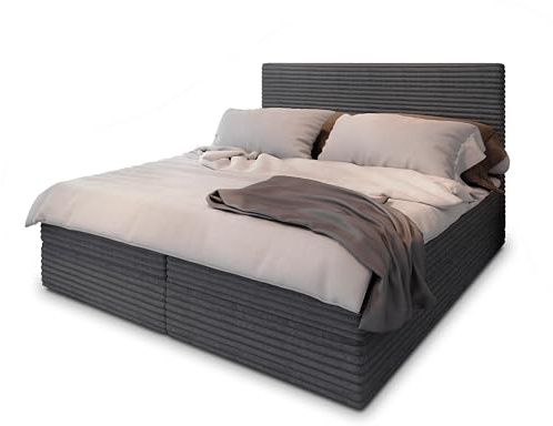 Masseno Boxspringbett PISA 140x200 cm Komplett-Set mit Matratze und Topper, Polsterbett mit Zwei Bettkästen -Graphitfarben, TILIA 90