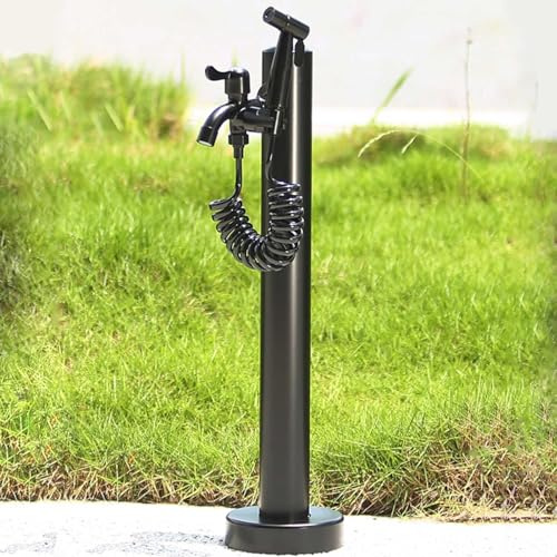 RTTZBOZ Edelstahl Zylindrische Wassersäule für den Garten für Den Garten mit Wasserhahn und Spritzpistole, Schwarzer Frostschutz-Außenhahn für Bewässerung, Waschen(95cm/37in)