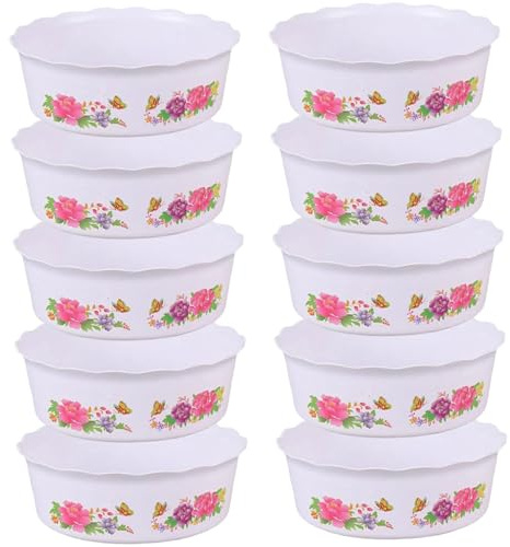 Peosaard Lotus Bowl Planter, 10Pcs Water Lily Narcissus Planting Bowls without Drain, Chinese Style Hydroponic Round Decorative Pan for Water Lily Narcissus Planting/6.7x2in