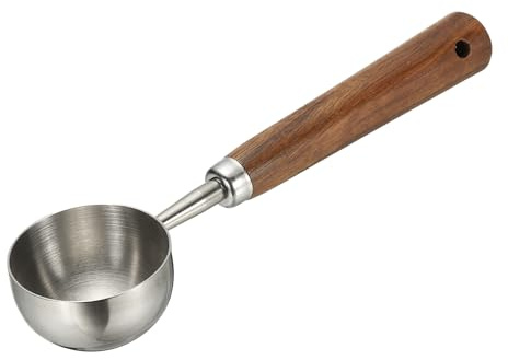 sourcing map Coffee Measuring Spoon, 4 x 0.8 30ml Stainless Steel Coffee Scoop with Wood Handle for Ground Coffee or Loose Leaf Tea Silver