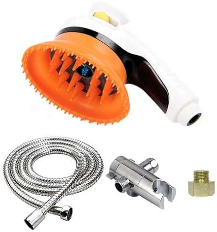 Pulvérisateur de bain pour chien et chat - Pommeau de douche avec brosse douce et massage tentaculaire pour animaux de compagnie - Outil de nettoyage de bain avec un tuyau antidérapant, accessoire de