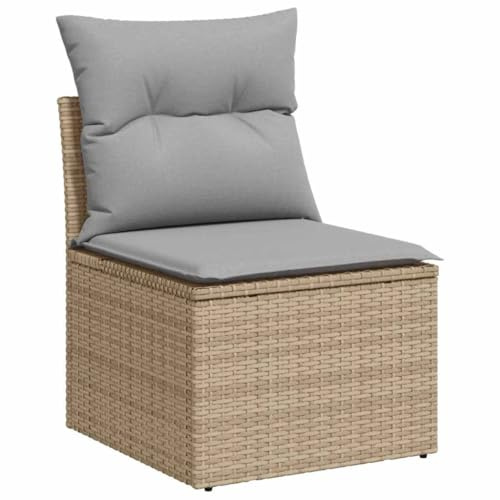 vidaXL Trädgårdsoffset med kudde med lagring 12 pcs Beige och Ljusgrå, Trädgård och terrassset, modern rattansoffa, lätt utomhuscouch, UV-skydd, förvaring, lounge