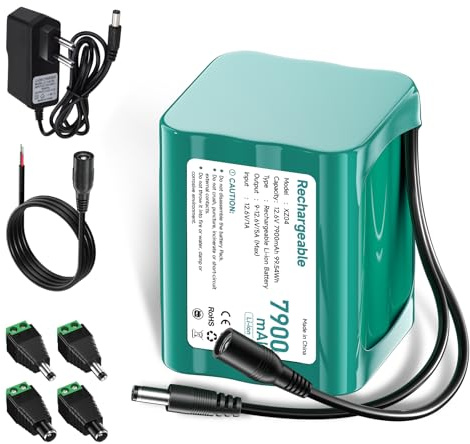 Mspalocell Batería 12V 7900mAh Dab Radio 12.6V Batería Litio con Adaptador de Cargador y Conector y línea de conexión, para Sonido, Faros Traseros, iluminación de Bicicletas, setpiano, Sonar, Sonar