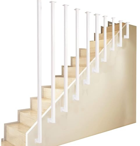 Eckiges weißes Treppengeländerstützen-Set - Rutschfester Handlauf für Innen/Außenbereich Sicherheitstreppengeländer 80cm Stabiler Griff für Home Handlaufsystem