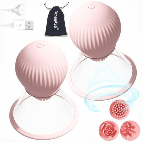 ScreaAss Elektrische Vakuum Brustmassagegeräte Ultra Silent Brustwarzensauger Nippelsauger Brustsauger Mit 9 Vibrationsmodi Und 3 Silikon Zubehör Brust Vergrößerung Sexspielzeug Für Frauen,Rosa,Set