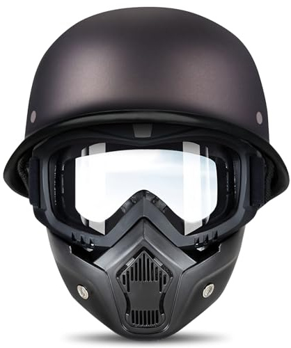 Retro Jethelm Motorradhelm mit ECE, Deutscher Halbschalenhelm für Herren Damen, Belüftetes Innenfutter Schnellverschluss, Chopper Moped Roller Cruiser Mofa Helm 55–62cm