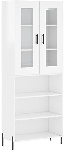 Modern White Gloss High Sideboard in Grey Pine and Oak Brown Space Saving Storage Unit for Living Room and Kitchen Stylish Plywood Cabinets with Drawers (White)