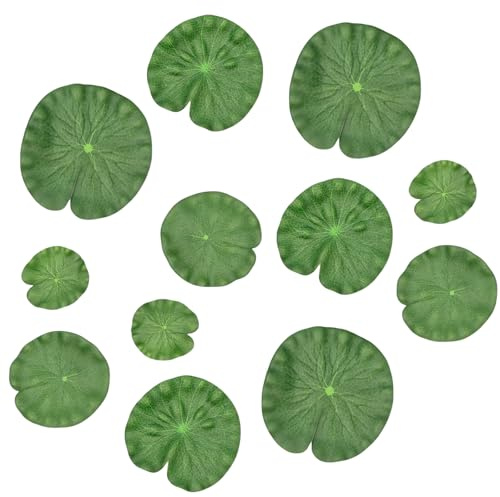 12 stycken konstgjorda lotusblad, näckrosor konstgjorda löv, konstgjorda näckrosor, simulerade lotusblad, flytande näckrosblad, plastdammornament, för terrass, damm, pooldekoration