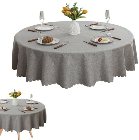 Tischdecke Rund, 120 cm Durchmesser Kleine Wachstuchtischdecke Rund, Abwischbar Outdoor Tischwäsche, Klein Gartentischdecke, für Geburtstag, Sommer, Balkon, Hochzeit(Hellgrau)