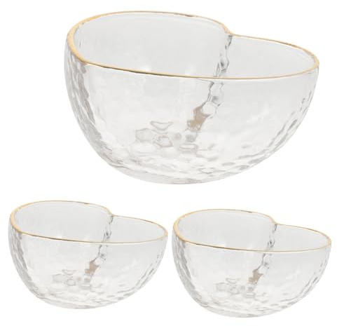Mipcase 3 pièces Bol Verre Transparent Bols à Dessert et Salade Cristal Forme de Cœur Multi Usage pour Fruits et Aliments Design Élégant et Respectueux de Lenvironnement