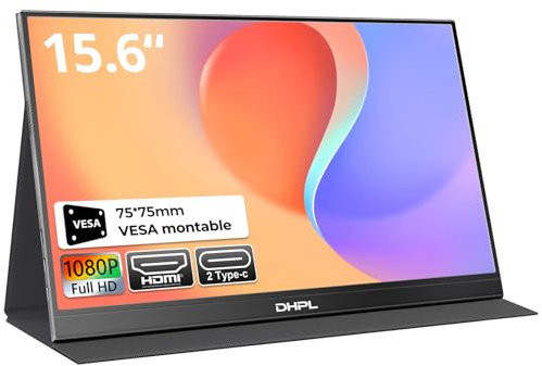 DHPL Écran Portable 15,6 IPS FHD 1080P – Écran d'extension USB-C/Mini HDMI, Housse Intelligente + Haut-parleurs intégrés, Compatible Ordinateur Portable, PC, Mac, PS5, Xbox, Switch