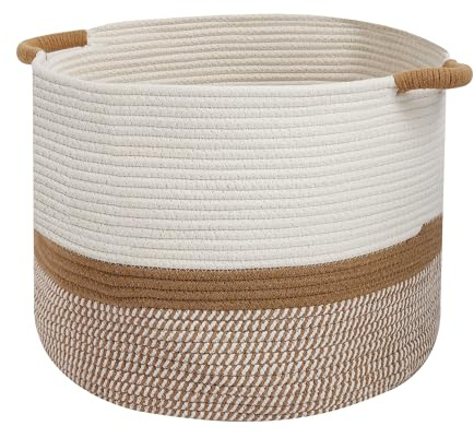 Flaxarne Grand Panier de Rangement Décoratif en Corde de Coton,Cotton Rope Blanket Basket,Panier Rangement Bébé pour Jouets Avec Poignées,40x40x30cm