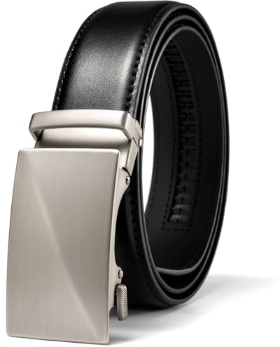maikun Black Leather Ratchet Belt for Men,Width 1 3/8, Gift Buckly Belt | Quick Release and Trim to Fit,Color Black