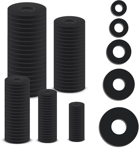 Aihoom 100 Pcs Rubber Washers Assortment, 5 Sizes (M5 M6 M8 M10) Black Gasket Set, Flat Sealing Spacers for Faucet, Shower Head, Hose Repair, Plumbing, and DIY Home Maintenance