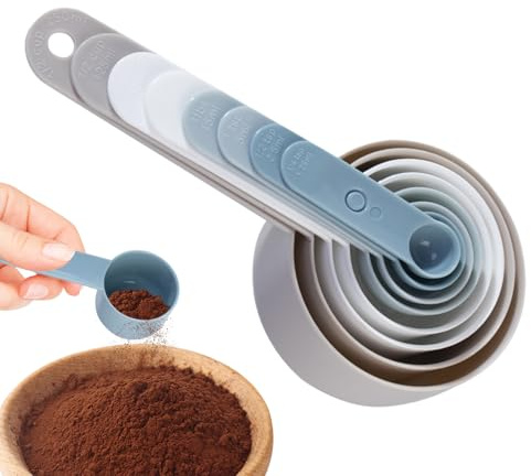 8 stycken stapelbara köksredskap – måttskedar, köksbakverktyg, 8 delar stapelbara långt handtag design kock matlagningsskedar med skala | för bakning matlagning mjölkpulver och deg