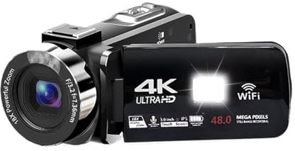 AUBEST Caméra vidéo, Caméra numérique 4K 48 MP 60 FPS Zoom Automatique 16X Caméscope Nouvelle caméra vidéo d'enregistrement Caméra DV Haute définition Portable(32GB,Standard)