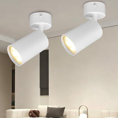 FEILEMAN 2er GU10 LED Deckenstrahler 1 Flammig Wandstrahler, Weiß | 350° Schwenkbare Deckenleuchte & Deckenlampe Spots für Küche Wohnzimmer, Ohne Leuchtmittel