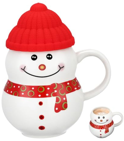 SWETRACE Tazza da Caffè in Ceramica 350ml con Decorazione Natalizia Pupazzo di Neve, Tazza da Latte con Coperchio per Casa, Ufficio e Caffetteria, Ornamento Festivo a Tema Inverno