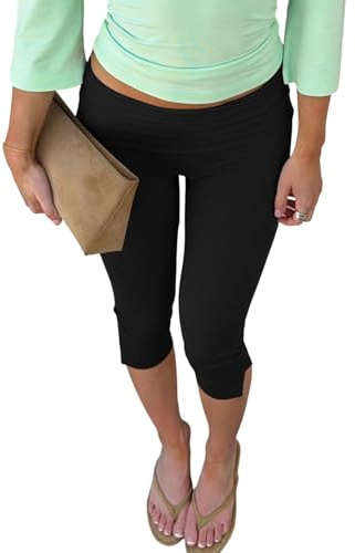 Faymlc Women Y2k Low Rise Capris Button Grommet Foldover Capri Leggings Split Skinny Cropped Pants Going Out Capris Yoga Pants