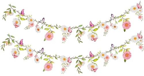 Flower Bunting Banner Paper Flower Garland for Garden Party Decorations Spring Summer Floral Backdrop for Birthday Baby Shower Wedding Indoor Outdoor Decor