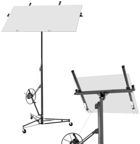 Elevador de placas de yeso hasta 68 kg, plegable, 180-470 cm, elevador de techo para placas de yeso, acero, gris