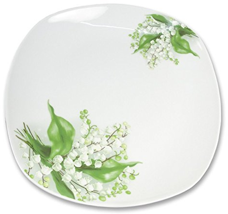 OLYMP 6 Teller Set Maiglöckchen, Flach, Ø 26 cm, Blütenmuster, Weiß, Dinnerplate, Porzellan, Gedrückt oder Gegossen, Teller