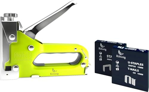 Könnig Heavy Duty Staple Gun 3 in 1, Hand Operated Stainless Steel Stapler, Brad Nailer, Tacker Tool w/Bonus 2000 Staples (Silver - Chrome Plated)