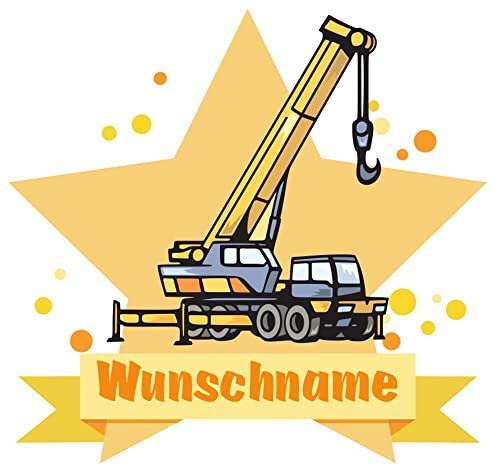 Samunshi® Kran LKW Wandtattoo Türschild mit Name personalisierbar Kinderzimmer Türaufkleber Baby Wandaufkleber - 70x61cm mehrfarbig