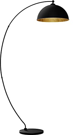 Lindby Modern Arc Floor Light - Black with Inner Gold Shade, Standard Curved Floor Lamp with Foot Switch, Metal for Reading, Living Room, Lounges, 185cm, E27 max. 60 Watt