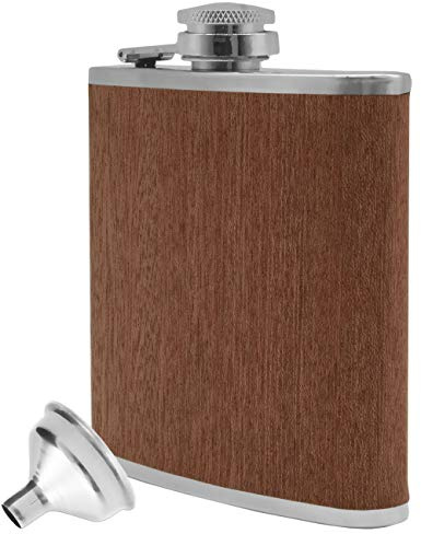 OutdoorSaxx Edelstahl Flachmann 175 ml Holz-Design Eiche mit Trichter Geschenkbox