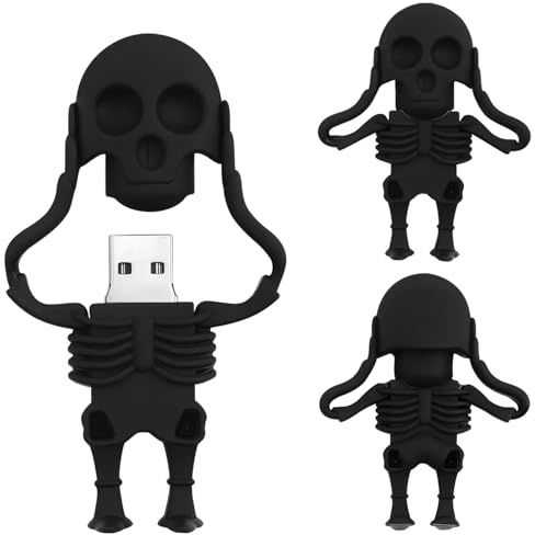 Memoria USB de 64GB en Forma de Esqueleto de Dibujos Animados, Pendrive Unidad Flash USB Memory Stick Regalos, Negro
