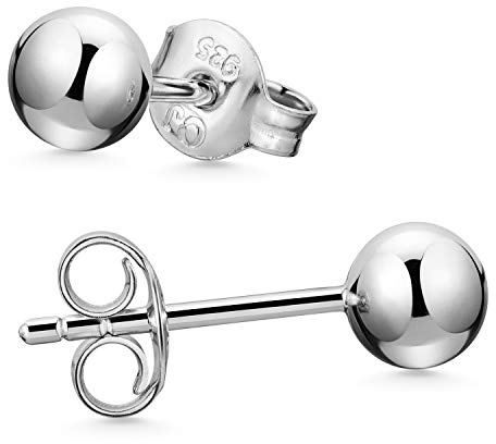 Kugel Ohrstecker Silber 925 für Damen und Herren rhodiniert SO-434 | Runden Stecker Ohrringe aus hautfreundlichem Sterlingsilber, auch für 2. Ohrloch von MATERIA by Matthias Wagner