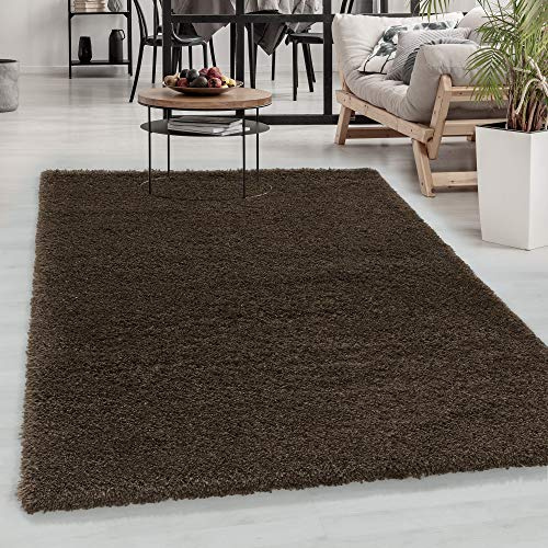 Carpetsale24 Shaggy Hochflor Teppich Braun 140x200 cm Extra Weich & Waschbar - Jute Rückseite für Fußbodenheizung, Einfarbig & Flauschig für Wohnzimmer & Schlafzimmer