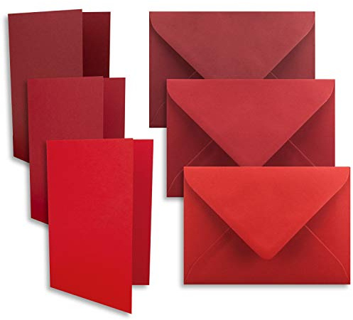 45x Kartenpaket DIN A6 / C6 in Dunkelrot, Rosenrot, Rot - Faltkarten mit Falz A6 10,5 x 14,8 cm & Umschläge C6 11,4 x 16,2 cm - Für Einladungen und Grußkarten zu Weihnachten & Geburtstag